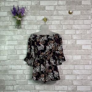 Express Black Floral Off-Shoulder‎ Jumpsuit